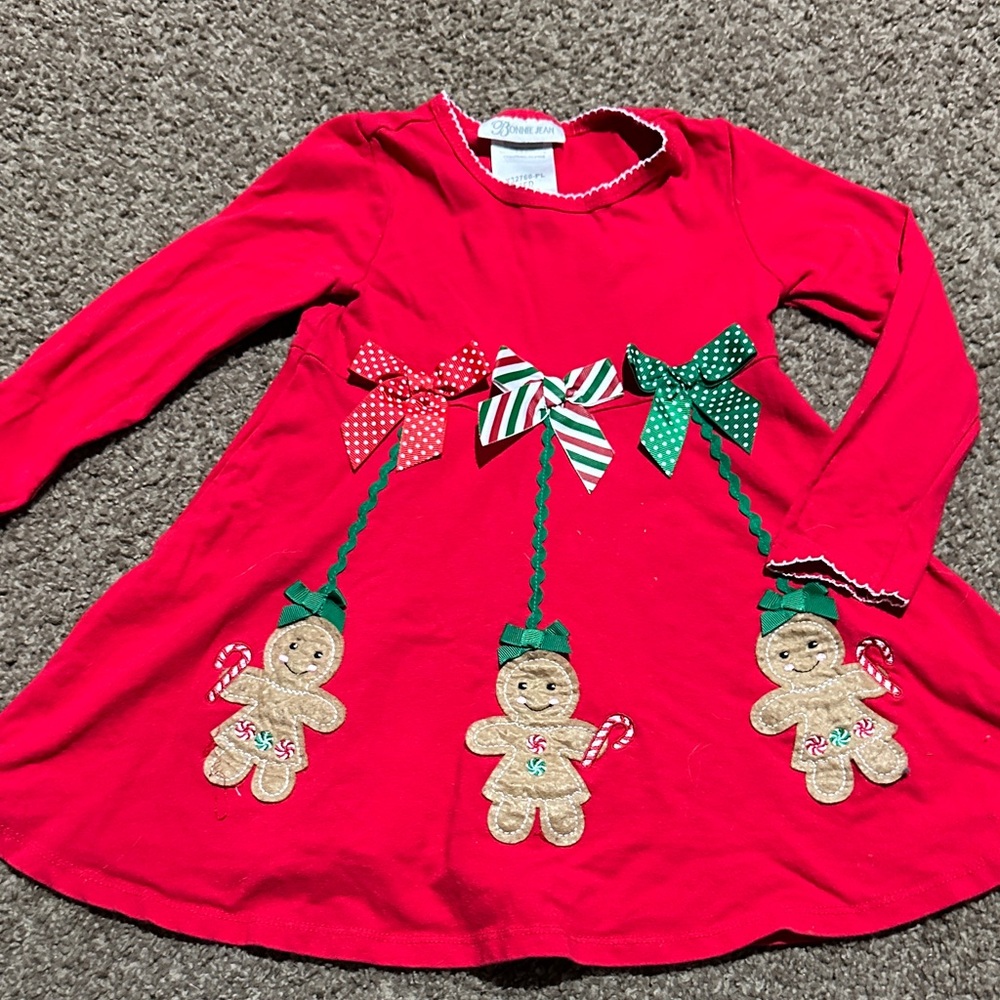 Bonnie Jean Red Dress with Gingerbread Candy Canes and Bow Accents Size 4